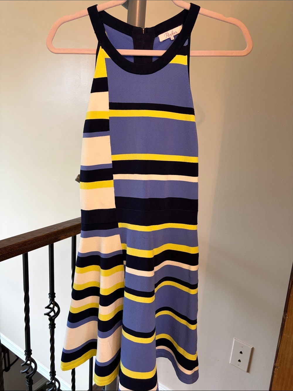 Parker Striped Halter Mini Dress in Blue, Yellow, Black, Cream